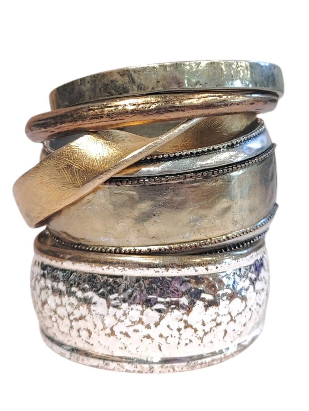 Chico's Mixed Metal Stackable Bangle Fashion Jewelry 5 Bracelet Set Gold Silver
